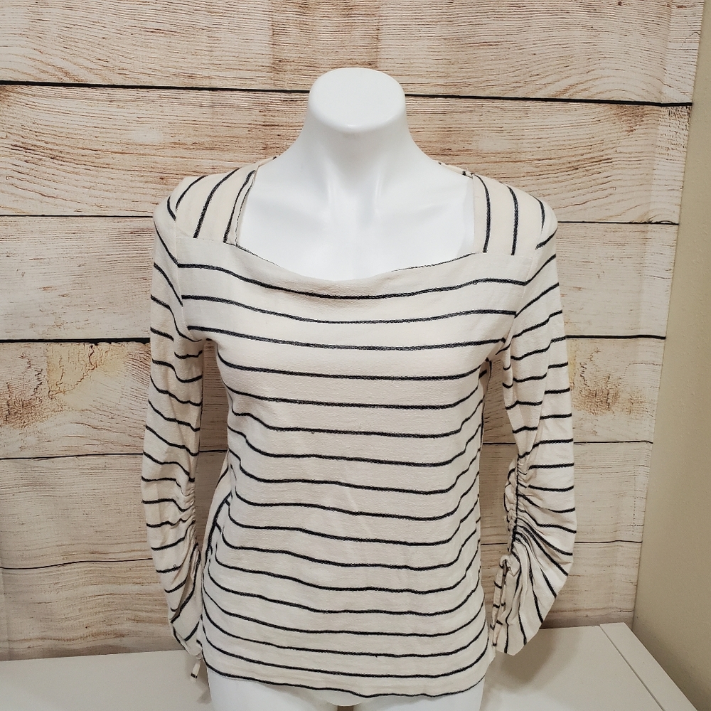 Anthropologie Square Neck Rudged Sleeves Striped Top Small